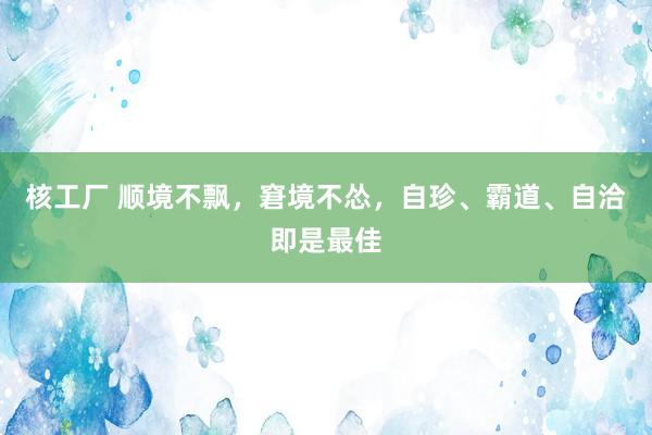 核工厂 顺境不飘，窘境不怂，自珍、霸道、自洽即是最佳